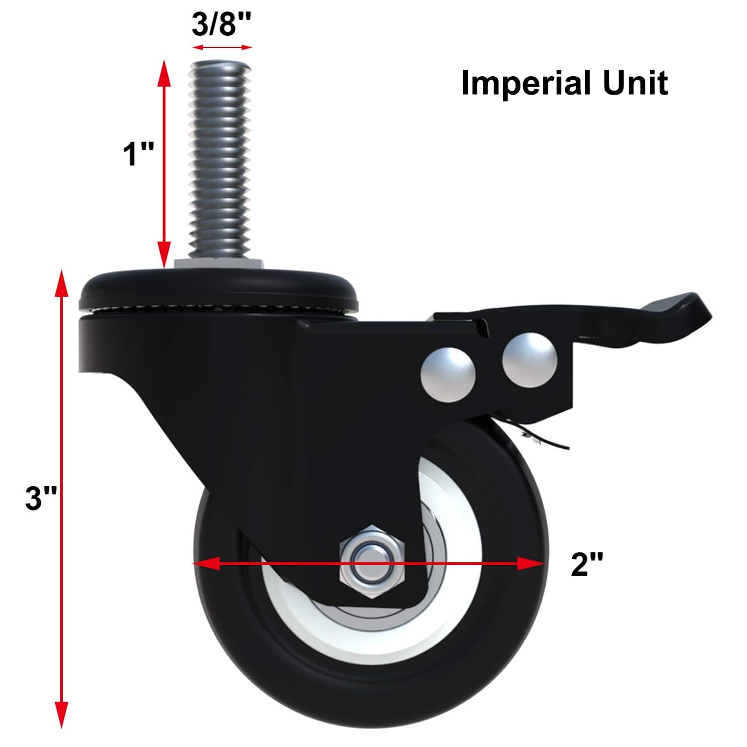 AAGUT 2-Inch Heavy-Duty Stem Caster with Double Brake and 3/8"-16 Threaded Stem