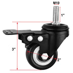 AAGUT 2-Inch Black PU Wheel Threaded Stem Caster with Double Brake