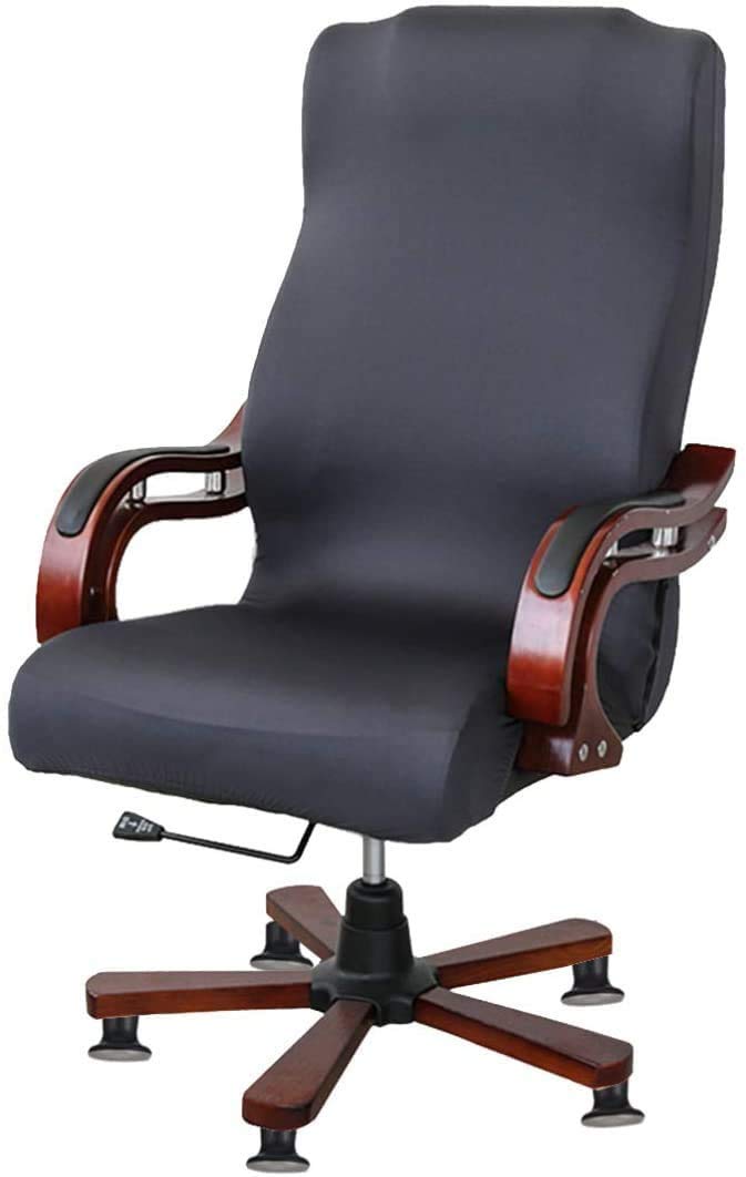 Modern office chair stationary on a hardwood floor with AAGUT bell glides installed, replacing rolling casters for stability.
