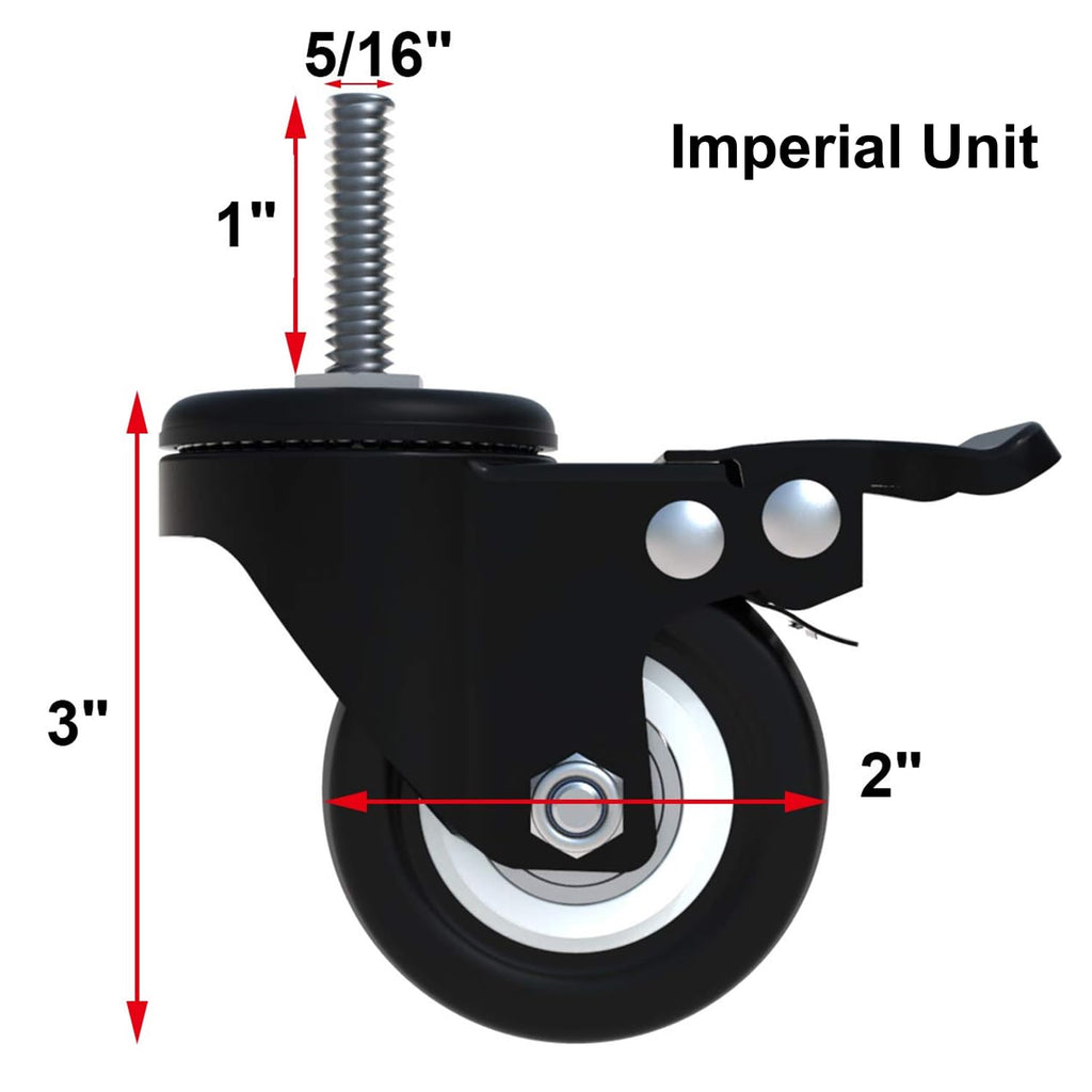 AAGUT 2-Inch Stem Caster with Double Brake and Imperial 5/16"-18 Thread