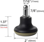 Close-up side view showing the precise 7/16” x 7/8” stem dimensions of the chair glide, highlighting universal compatibility.