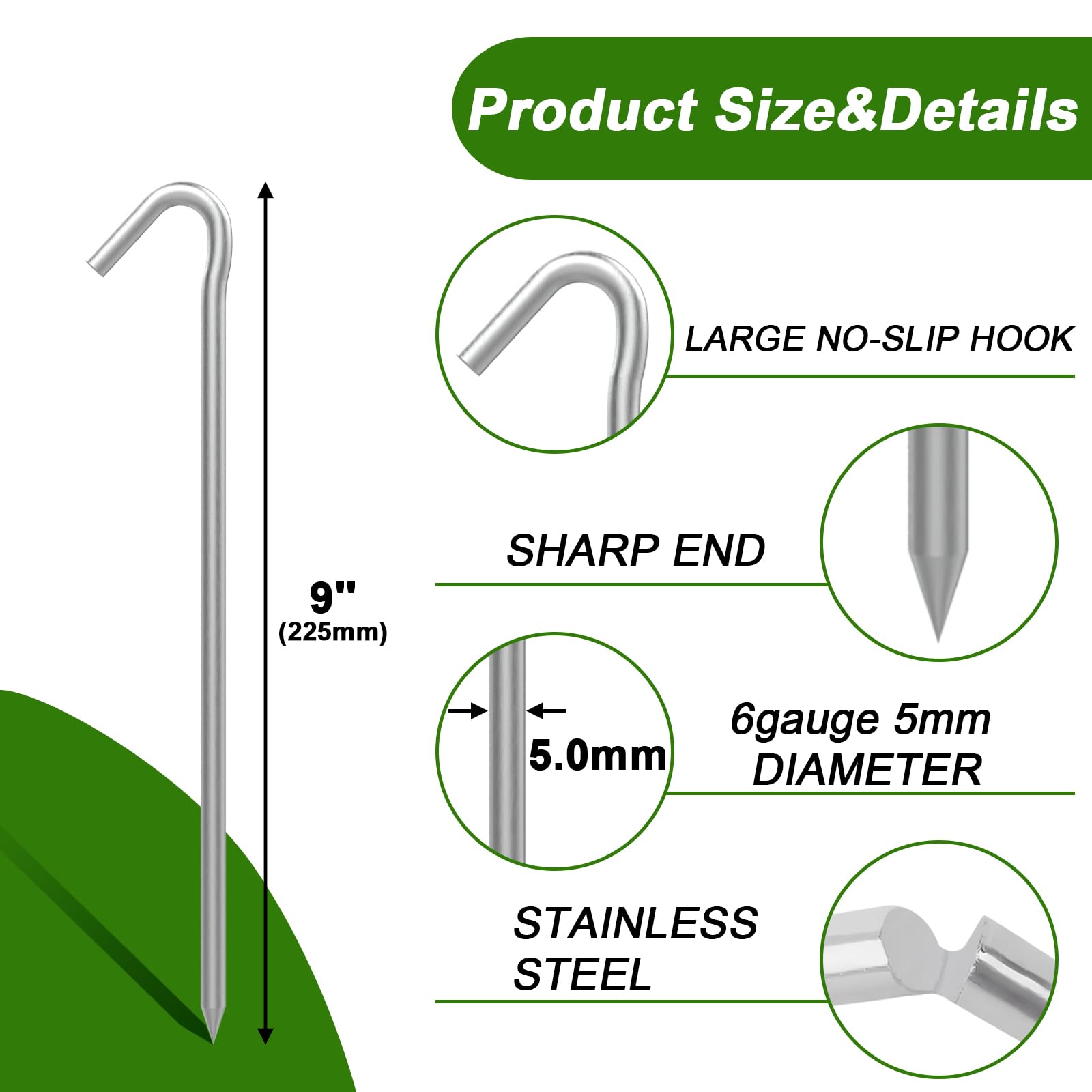 AAGUT 9-Inch Heavy-Duty Galvanized Tent Stake with T-Hook