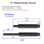 Close-up of the 2-inch (50mm) diameter base sleeve and 1.1-inch top pole of the chair gas cylinder, showing universal fit.