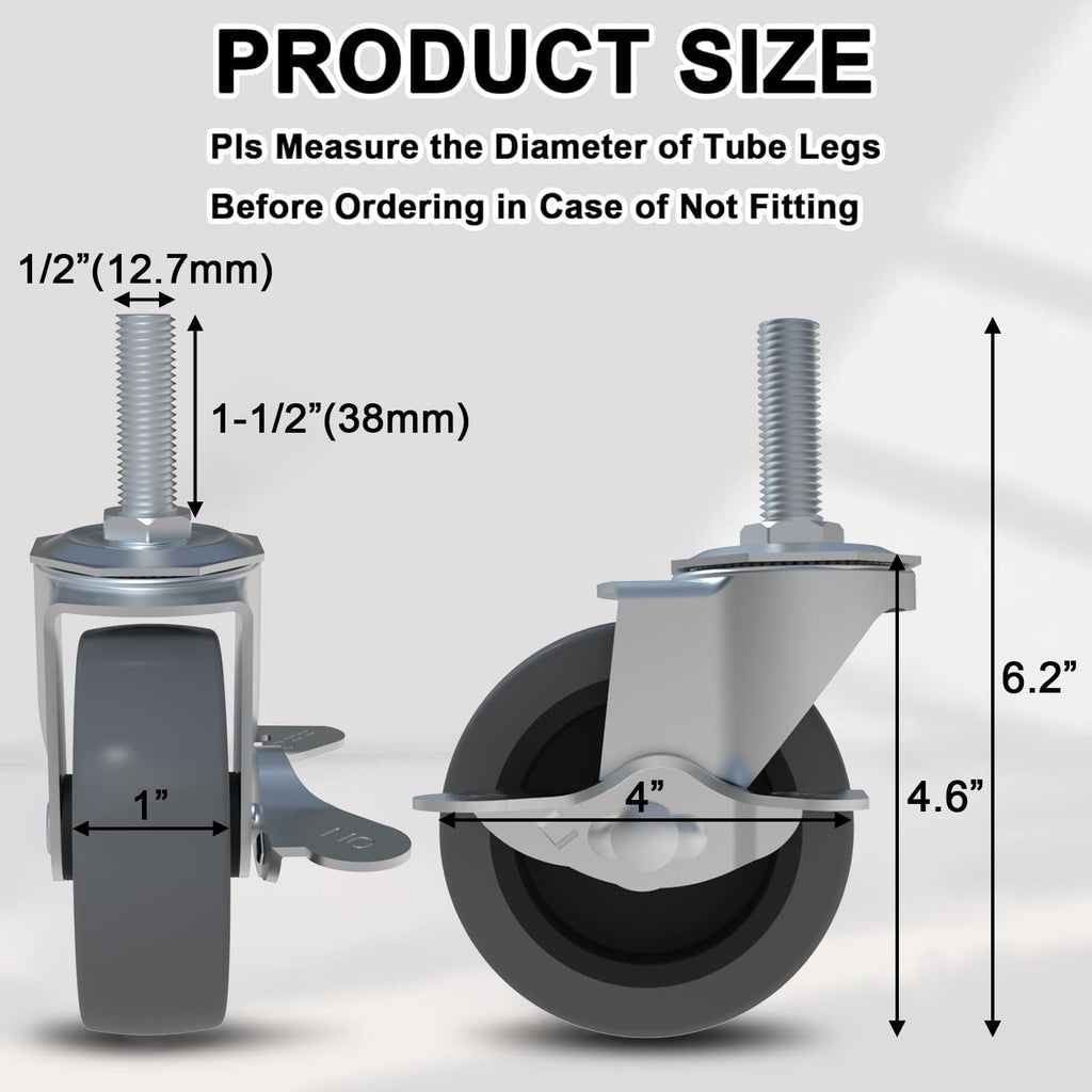 Side view highlighting the sturdy threaded mounting stem of the industrial caster.
