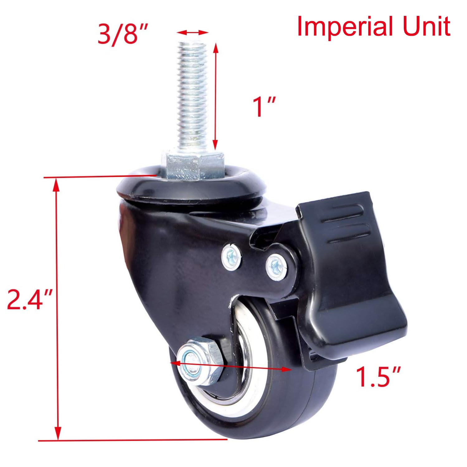 AAGUT 1.5-Inch Heavy-Duty Stem Caster with Double Brake and 3/8"-16 Threaded Stem