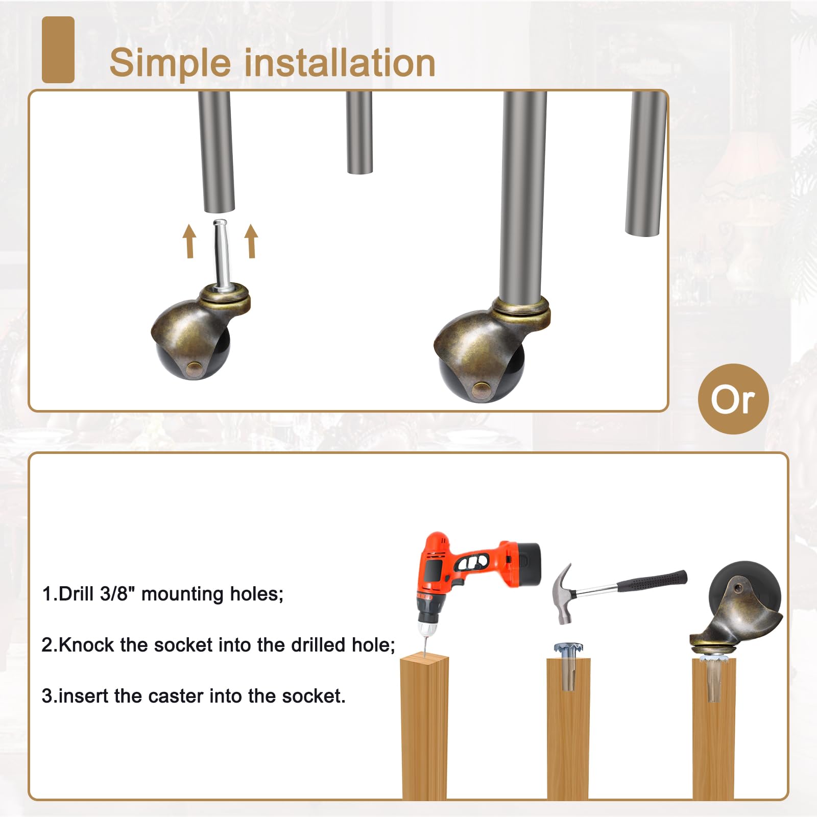 Macro shot contrasting the soft polyurethane caster wheel against a delicate hardwood floor surface