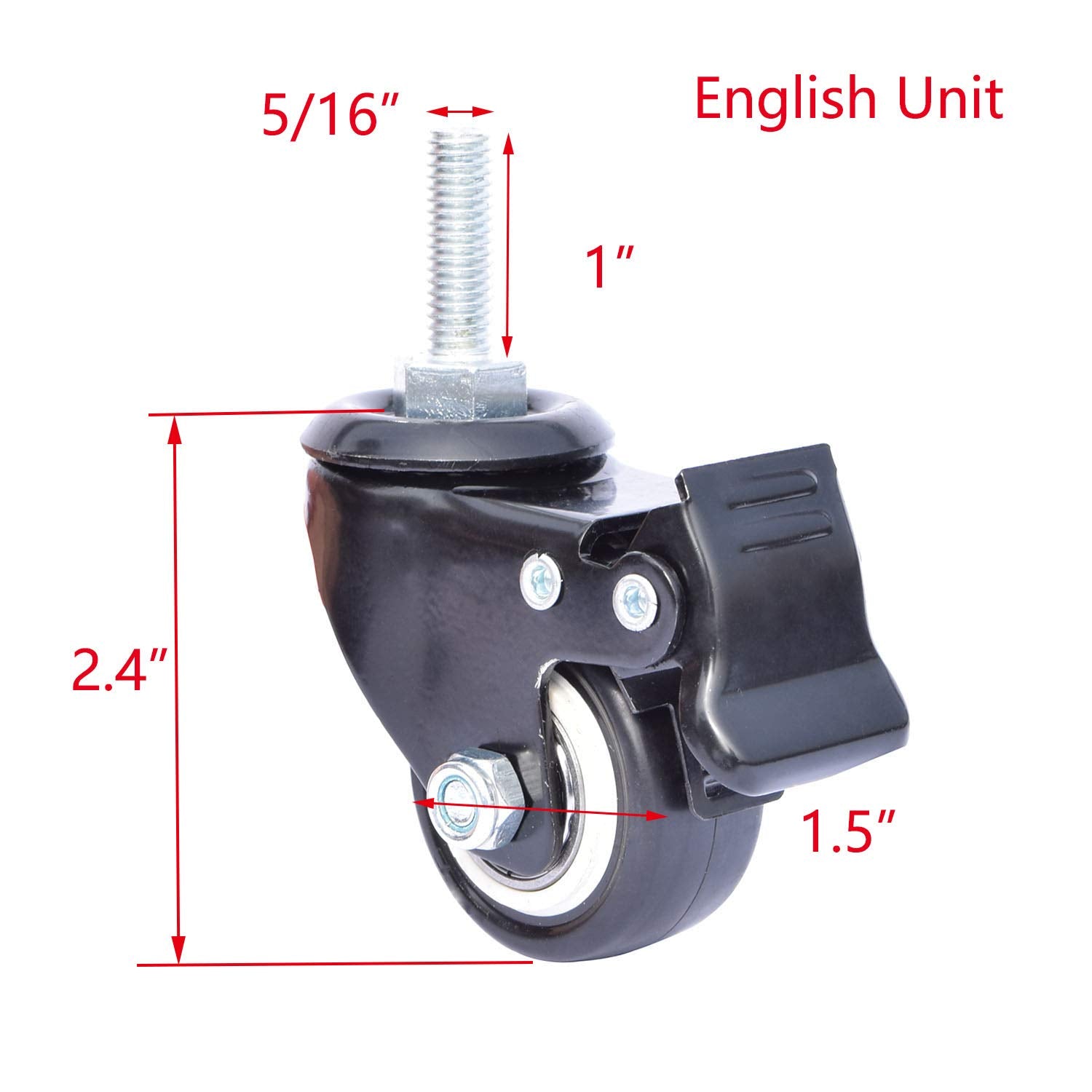AAGUT 1.5-Inch Stem Caster with Double Brake and Imperial 5/16"-18 Thread
