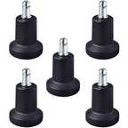 Set of 5 AAGUT bell glides for office chairs, matte black finish with 7/16 inch stem, shown next to a removed caster wheel.