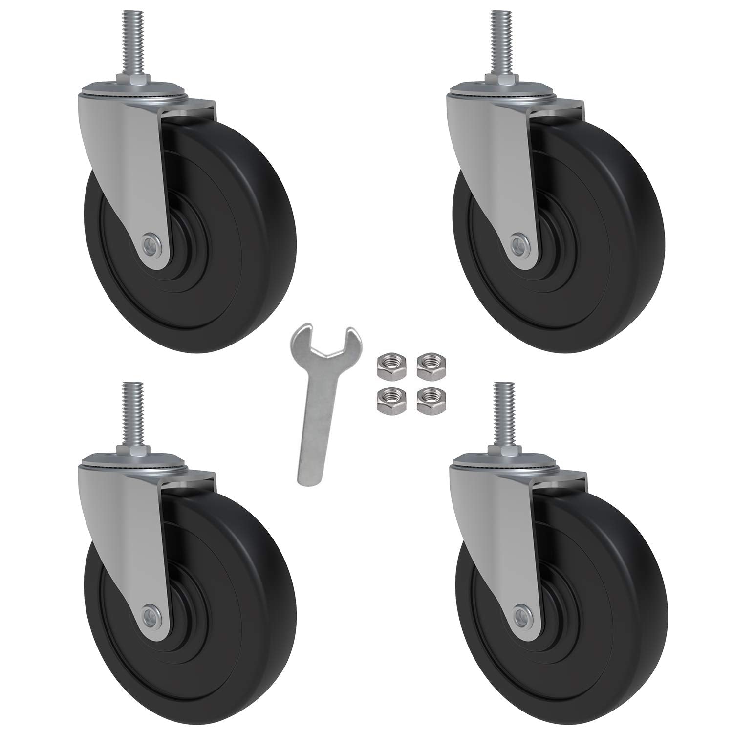 AAGUT 4-Pack Heavy Duty Swivel Caster Set with 1/2"-13 Threaded Stems, Nuts, and Spanner