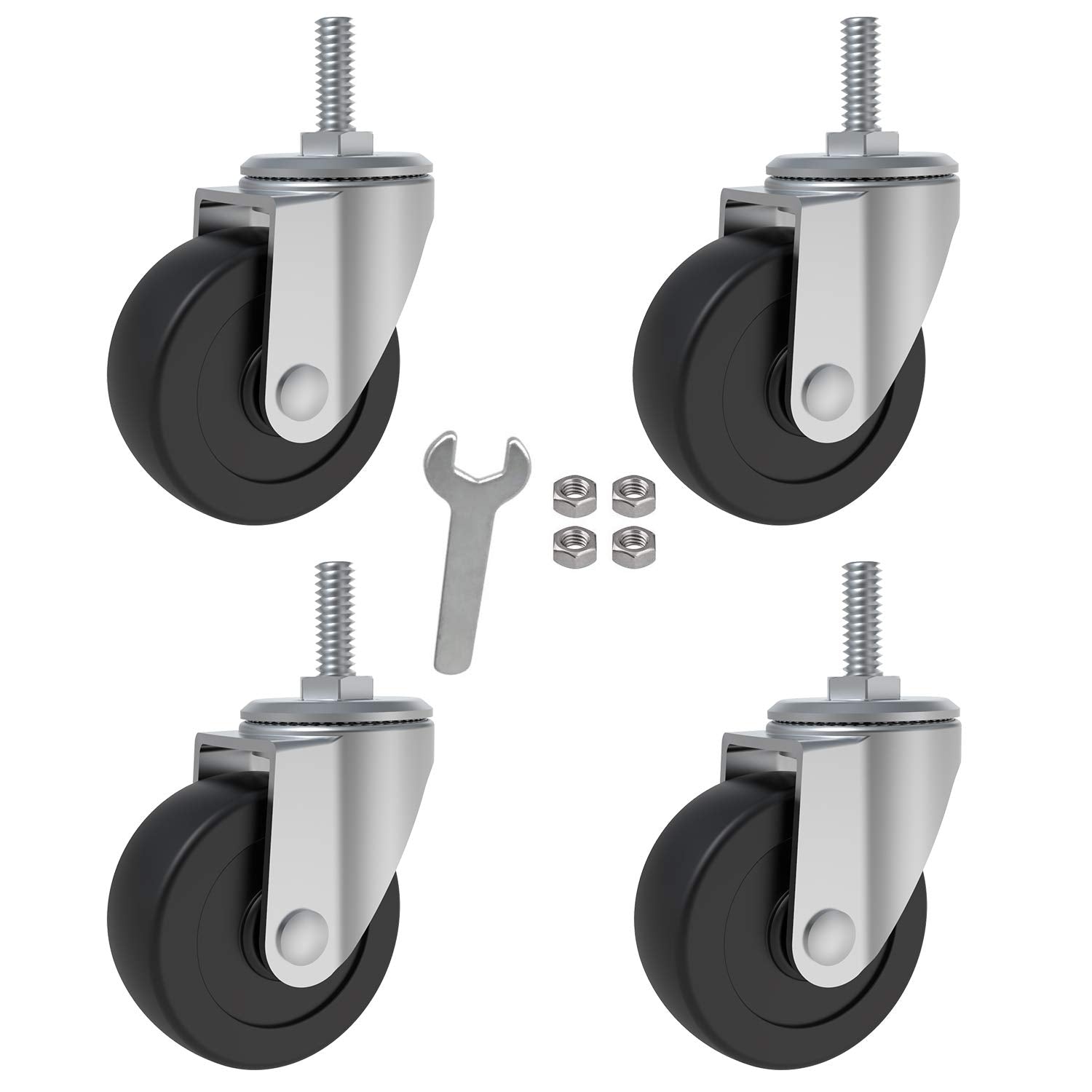 AAGUT 4-Pack of 2 Inch Threaded Stem Casters with Nuts and Wrench for Wire Shelving