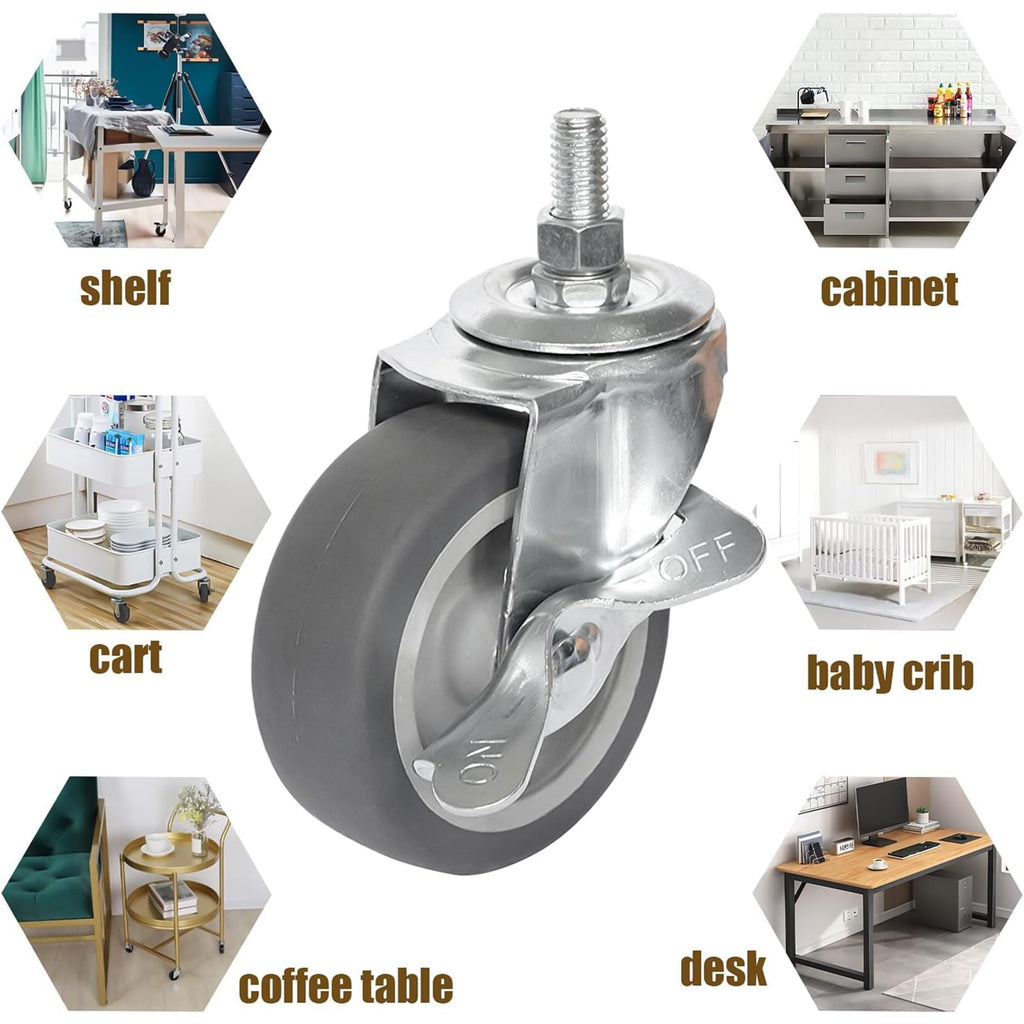 Utility cart or workbench moving smoothly on a hard floor using four AAGUT 3-inch gray rubber casters.