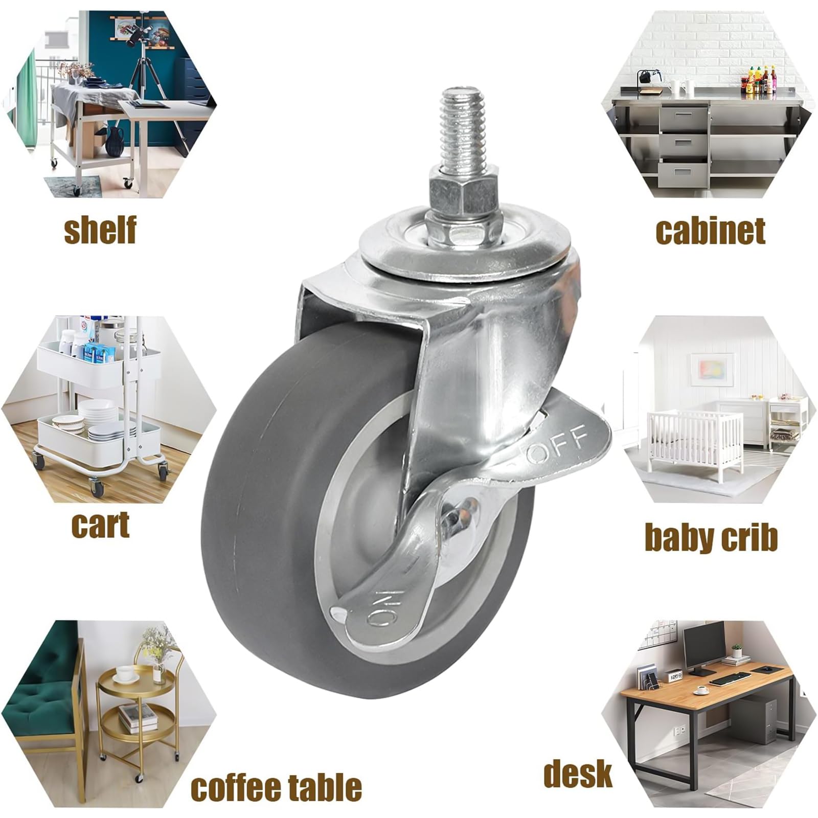 Utility cart or workbench moving smoothly on a hard floor using four AAGUT 3-inch gray rubber casters.