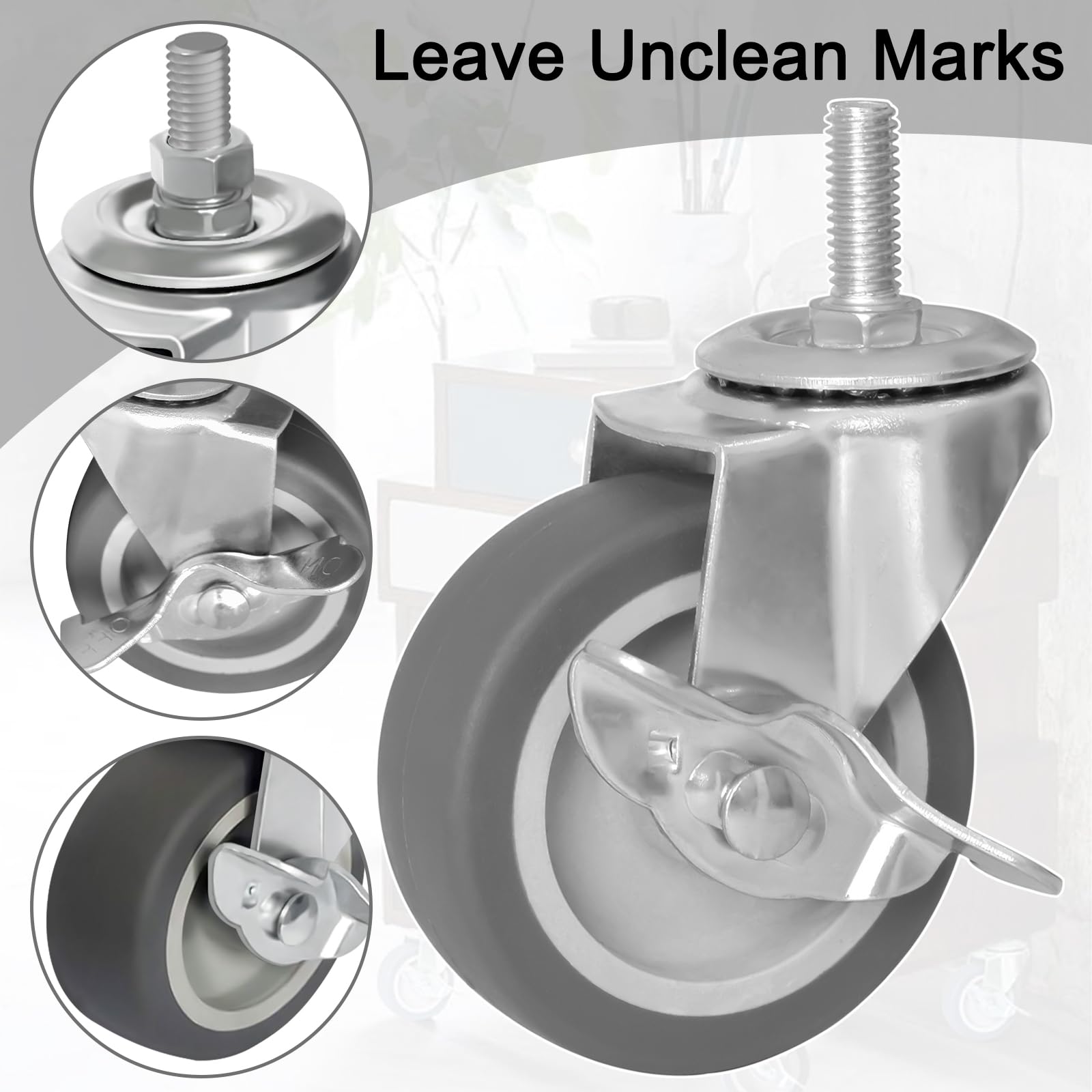 AAGUT set of 4 heavy-duty 3-inch locking casters with non-marking TPR rubber wheels, steel body, and dual-lock brake.