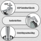 AAGUT Set of 4 Heavy-Duty 5-Inch Brake Stem Casters with 1/2"-13 Threaded Stem and Locking Nut