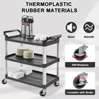 Black workbench or cart smoothly gliding on concrete floor using four AAGUT gray rubber swivel casters.