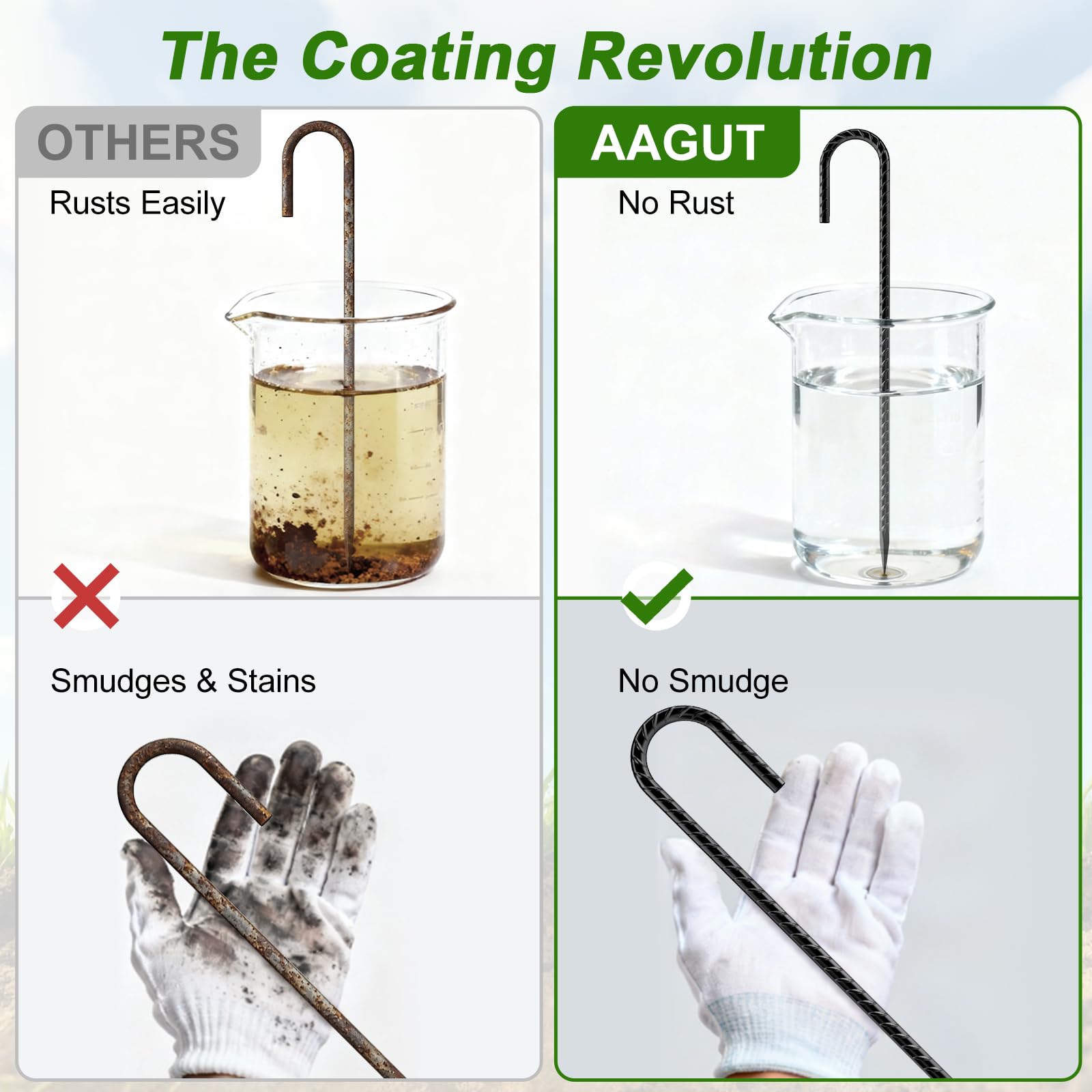 AAGUT 12-Inch Black J-Hook Rebar Stakes, heavy duty ground anchors with rust-resistant coating