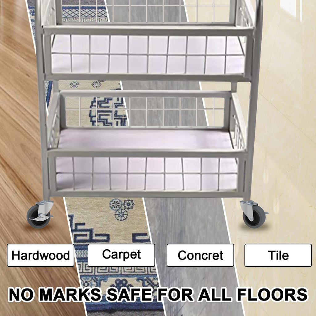 Black workbench or cart smoothly gliding on concrete floor using four AAGUT gray rubber swivel casters.