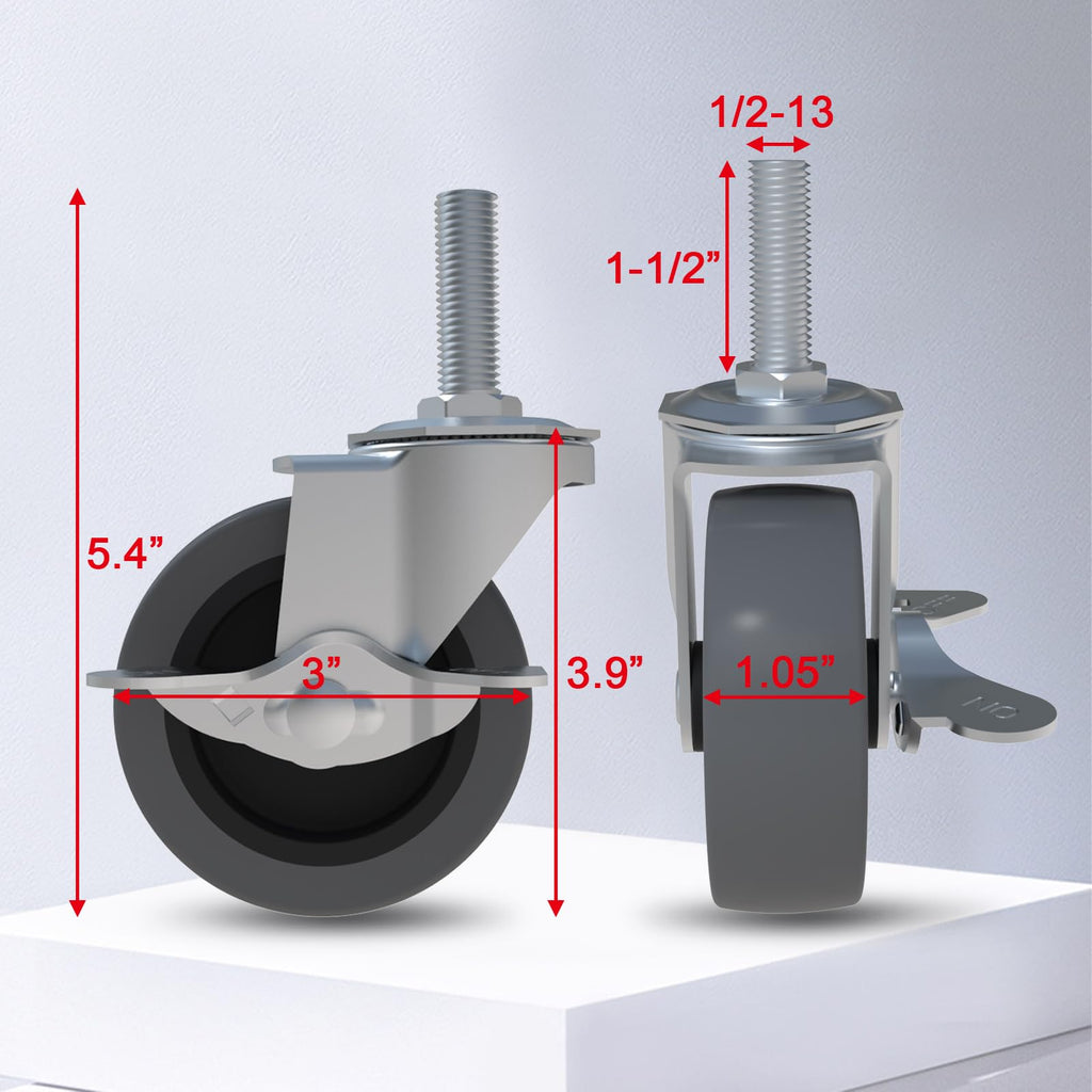 Side view highlighting the sturdy threaded mounting stem of the industrial caster.
