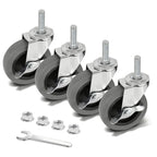AAGUT set of 4 heavy-duty swivel caster wheels with threaded stems and locking brakes, arranged with included nuts and wrench.