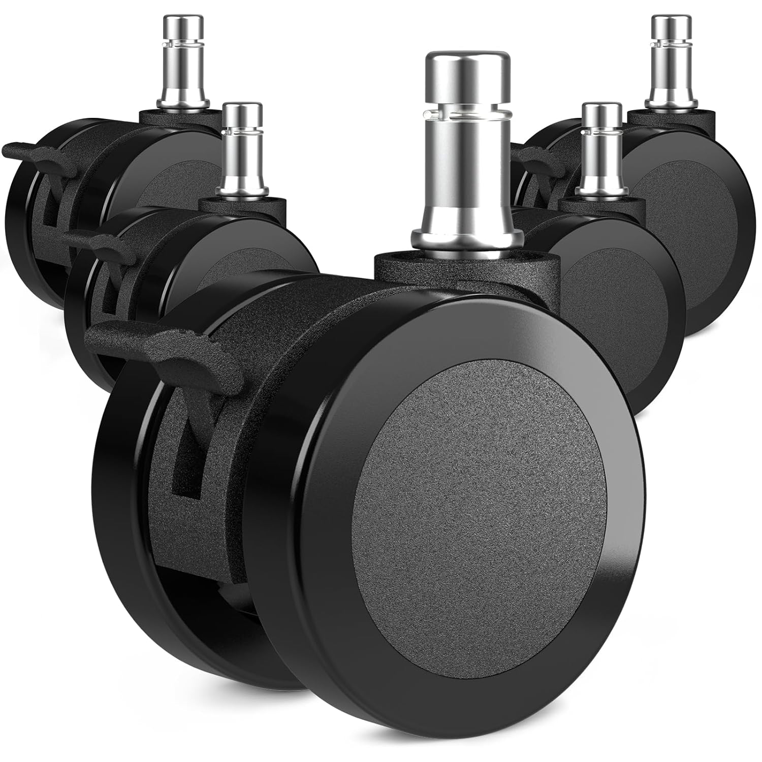 AAGUT 5-Pack of 2 Inch Black Office Chair Wheels with Brakes for Carpet Protection
