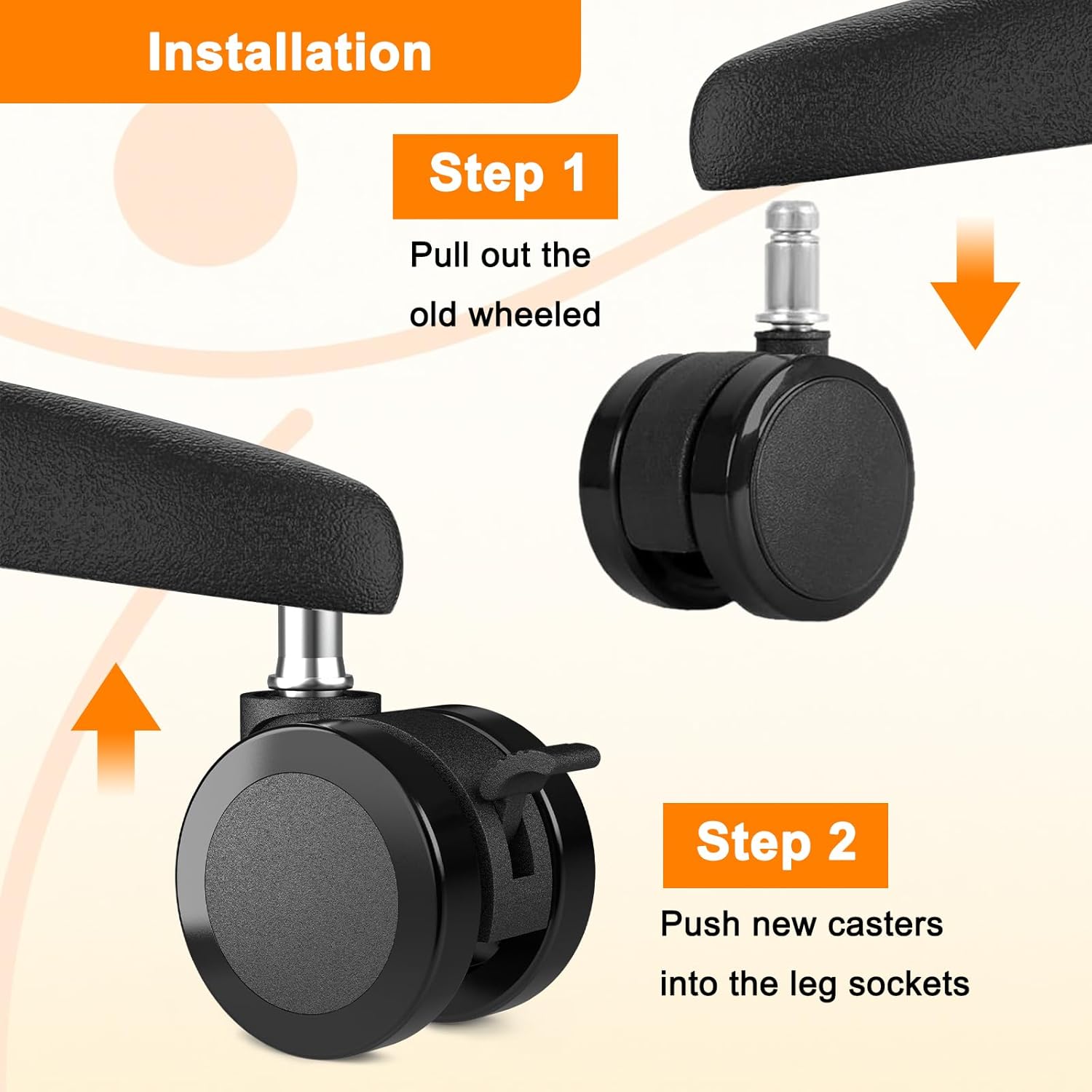 AAGUT 5-Pack of 2 Inch Black Office Chair Wheels with Brakes for Carpet Protection