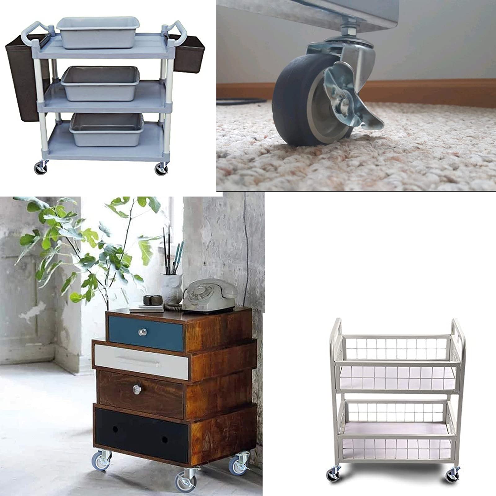 Utility cart or workbench moving smoothly on a hard floor using four AAGUT 3-inch gray rubber casters.