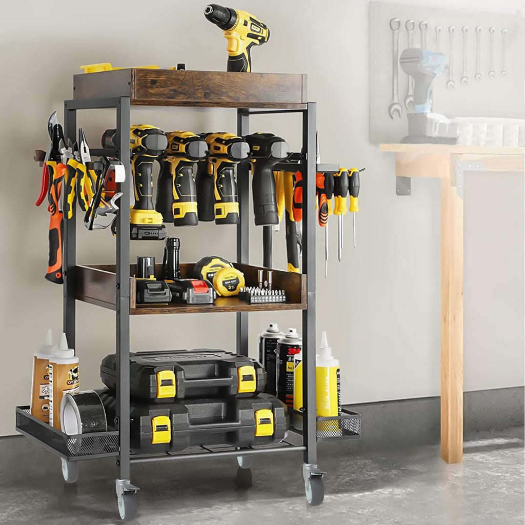 Heavy-duty wire shelving unit mounted on four grey 5-inch brake casters for easy mobility in a warehouse