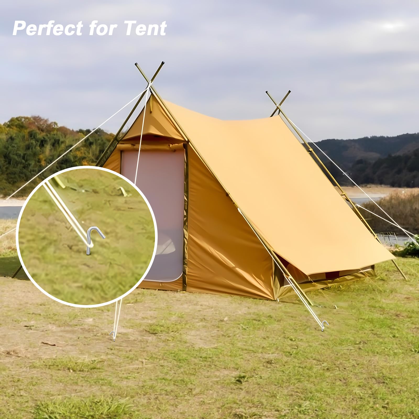 AAGUT 9-Inch Heavy-Duty Galvanized Tent Stake with T-Hook