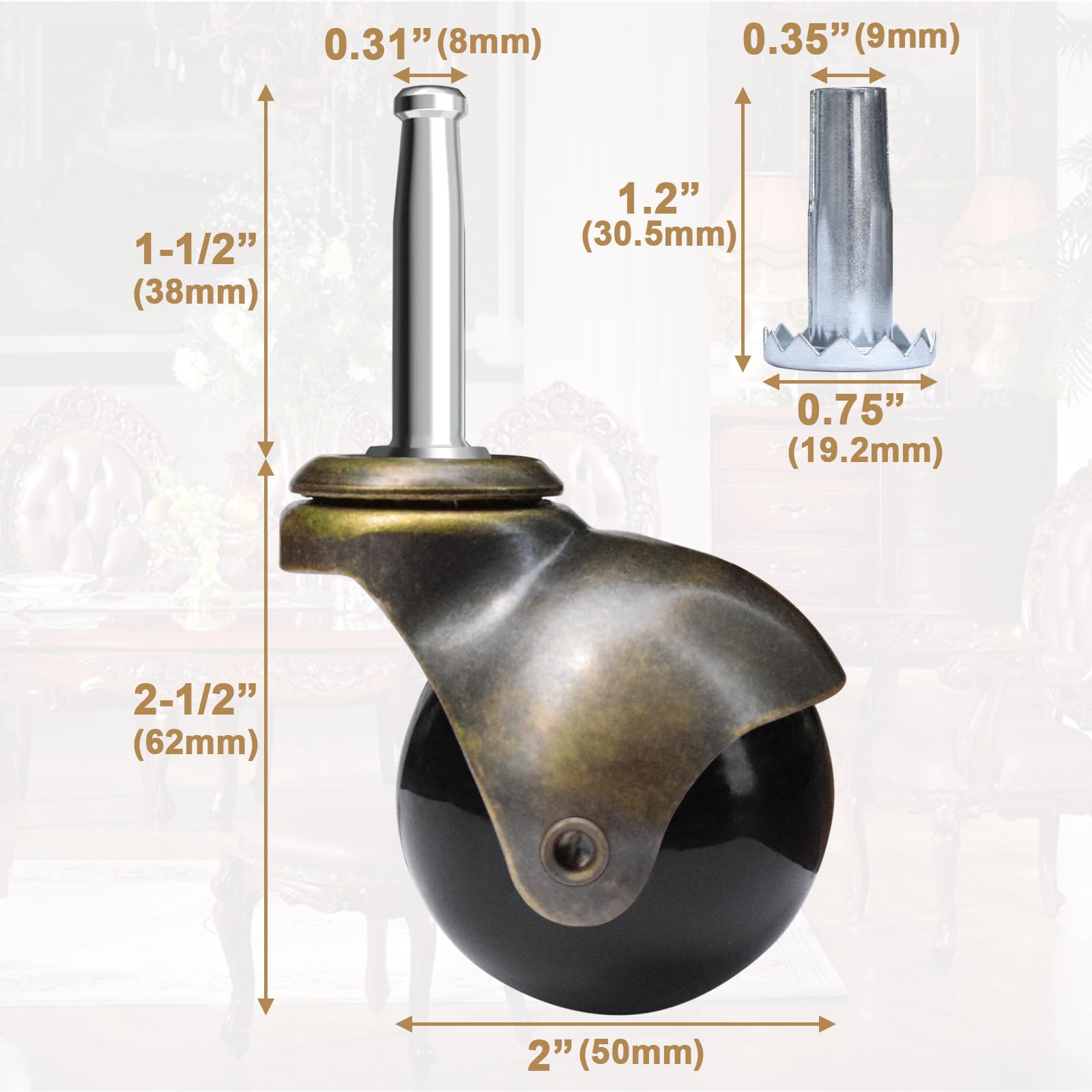 Macro shot contrasting the soft polyurethane caster wheel against a delicate hardwood floor surface