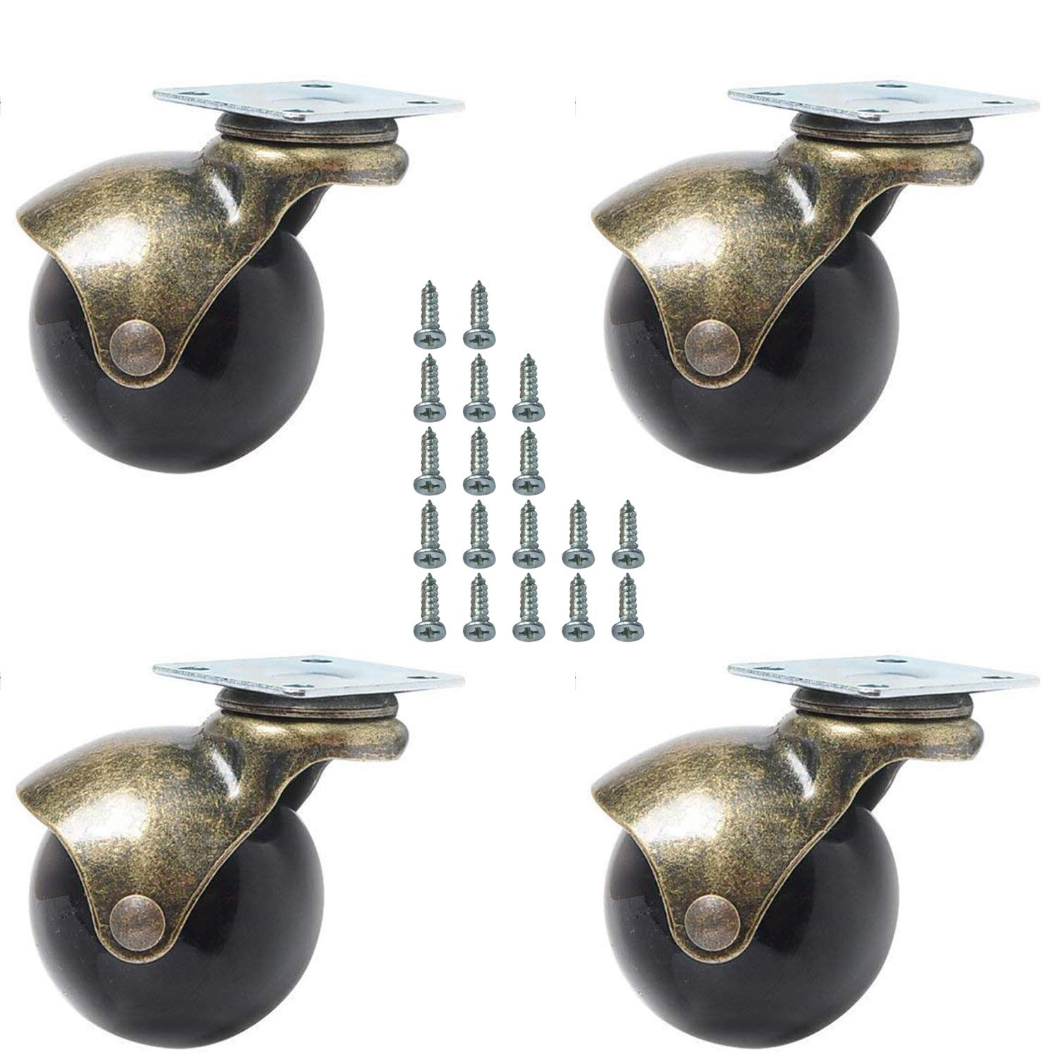 AAGUT 2 Inch Vintage Ball Casters - Set of 4 with 5/16″ x 1-1/2″ Threaded Stem & Metal Sockets for Antique Furniture