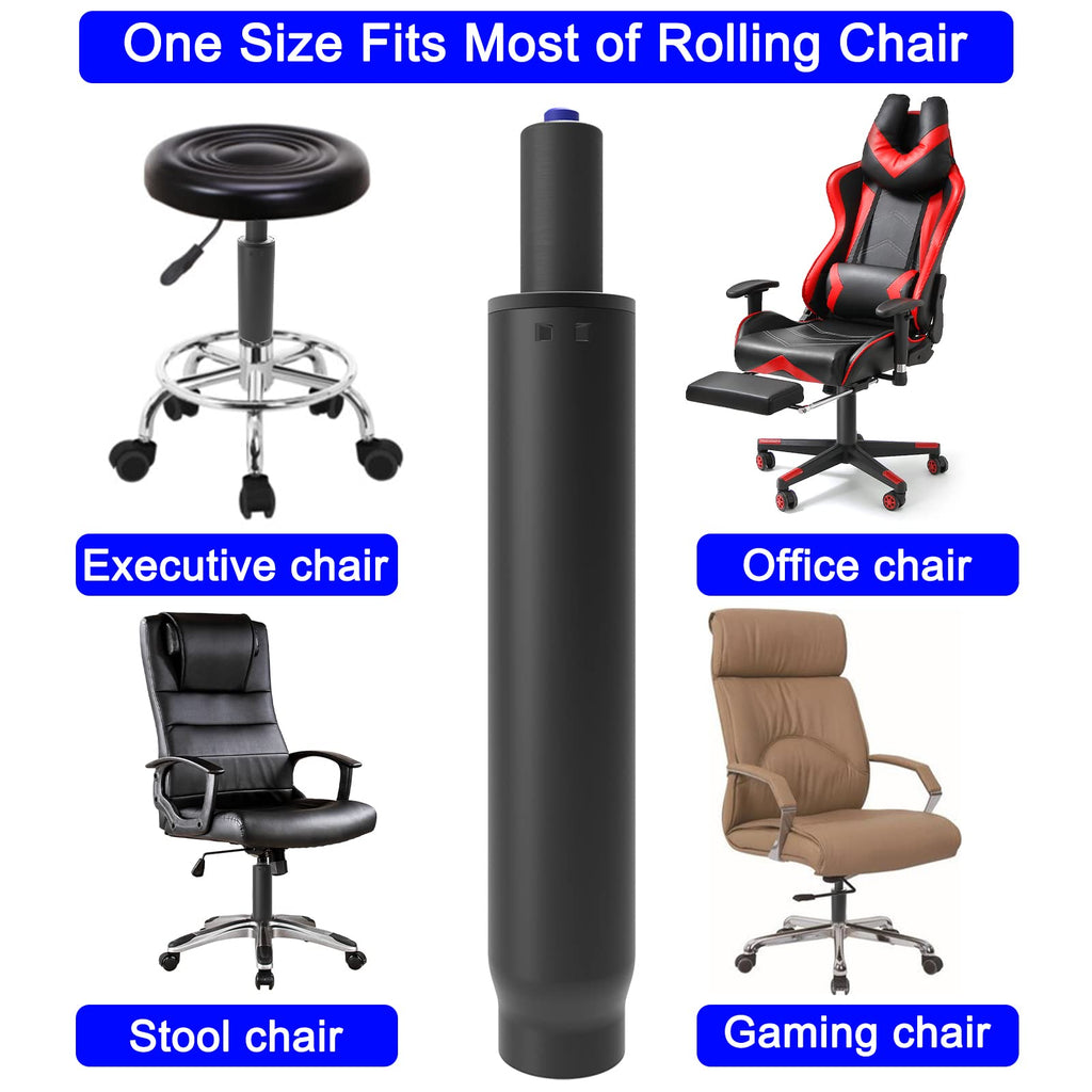 AAGUT black gas lift cylinder correctly installed into the star base of a modern office chair, ready for use.