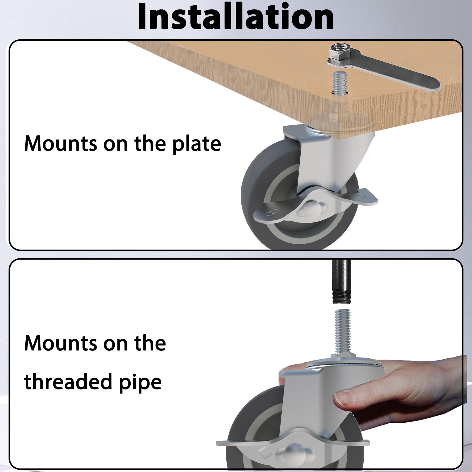 Utility cart or workbench moving smoothly on a hard floor using four AAGUT 3-inch gray rubber casters.