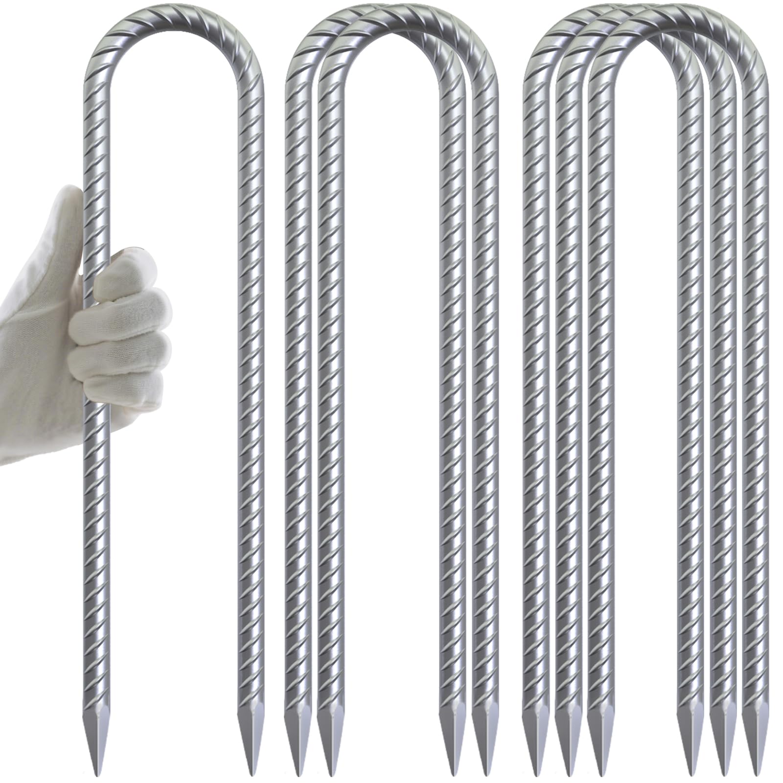 AAGUT 12-Inch Galvanized U-Shaped Trampoline Anchor Stakes - 6 Pack Kit