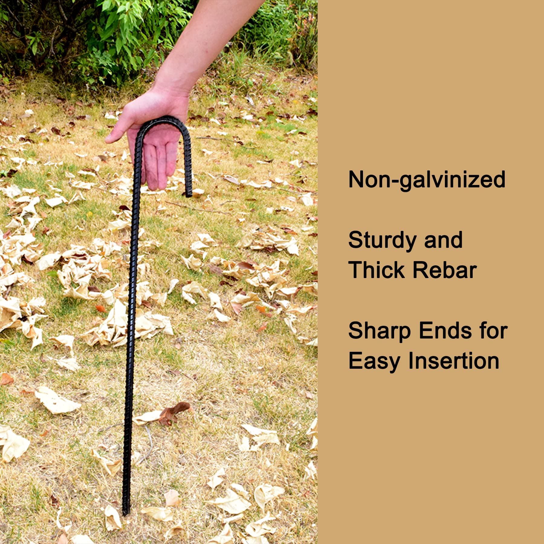 AAGUT 36-Inch Extra-Long Heavy-Duty J-Hook Rebar Stake with Black Coating