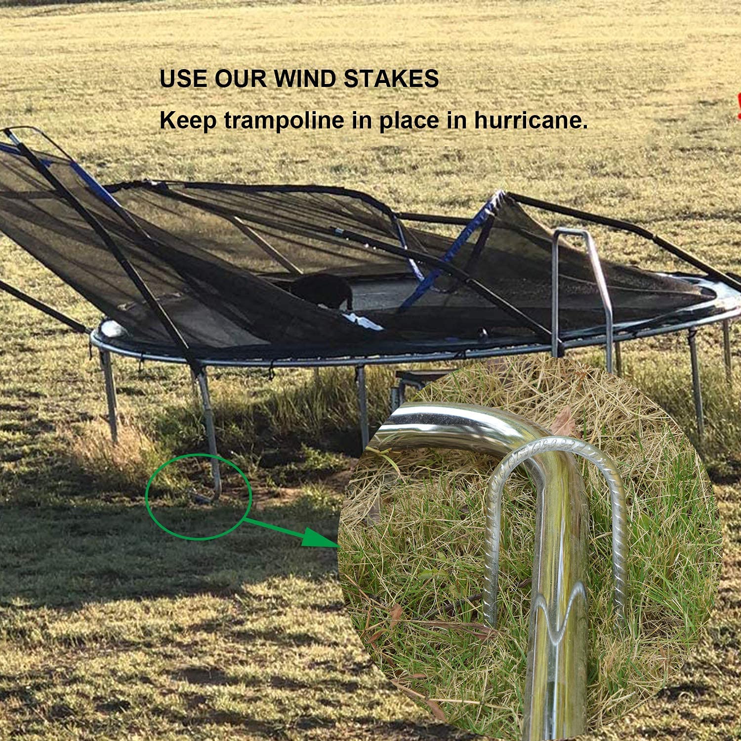 AAGUT 12-Inch Galvanized U-Shaped Trampoline Anchor Stakes - 6 Pack Kit