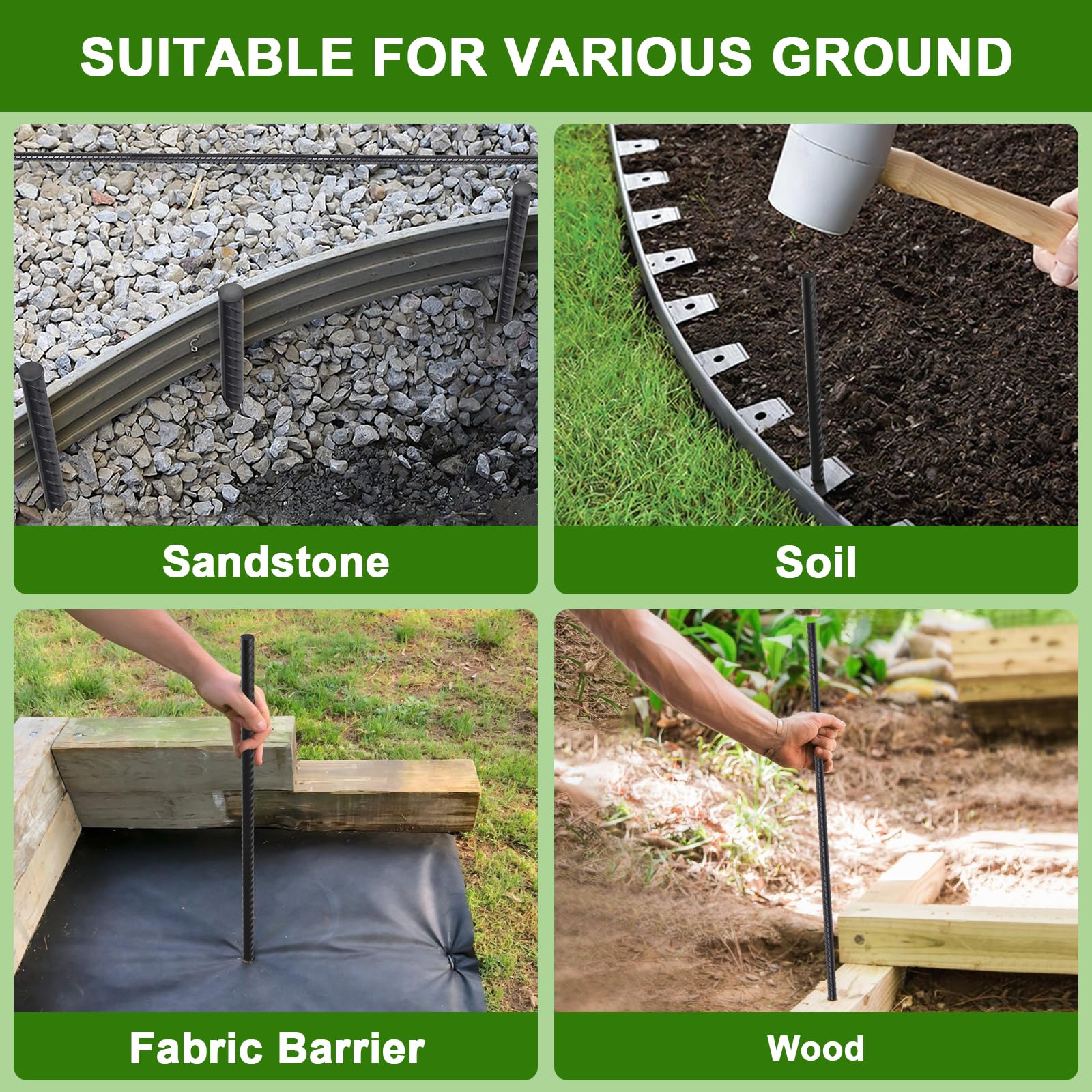 AAGUT 24-Inch Heavy-Duty Straight Rebar Stake with Black Powder Coating