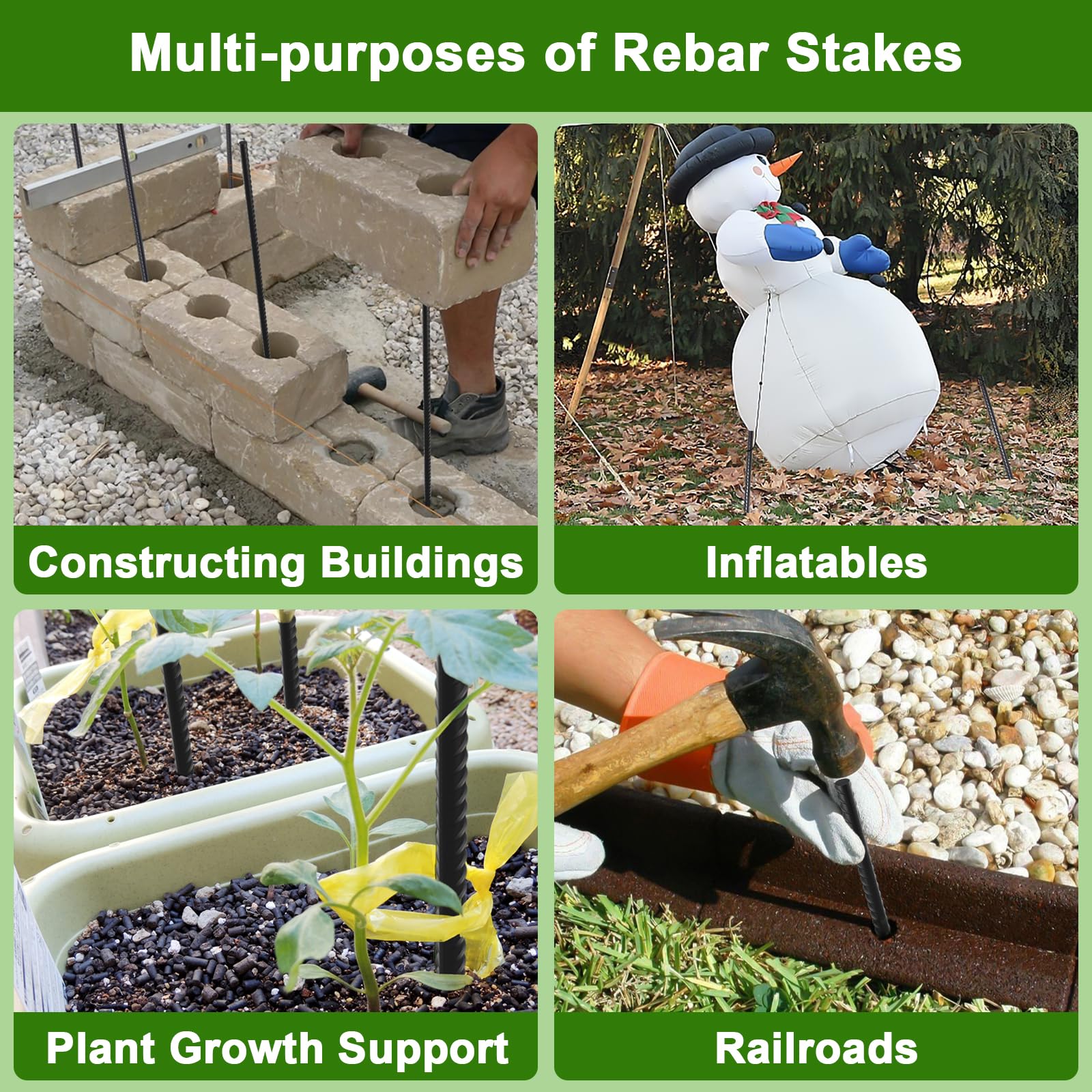 AAGUT 24-Inch Heavy-Duty Straight Rebar Stake with Black Powder Coating