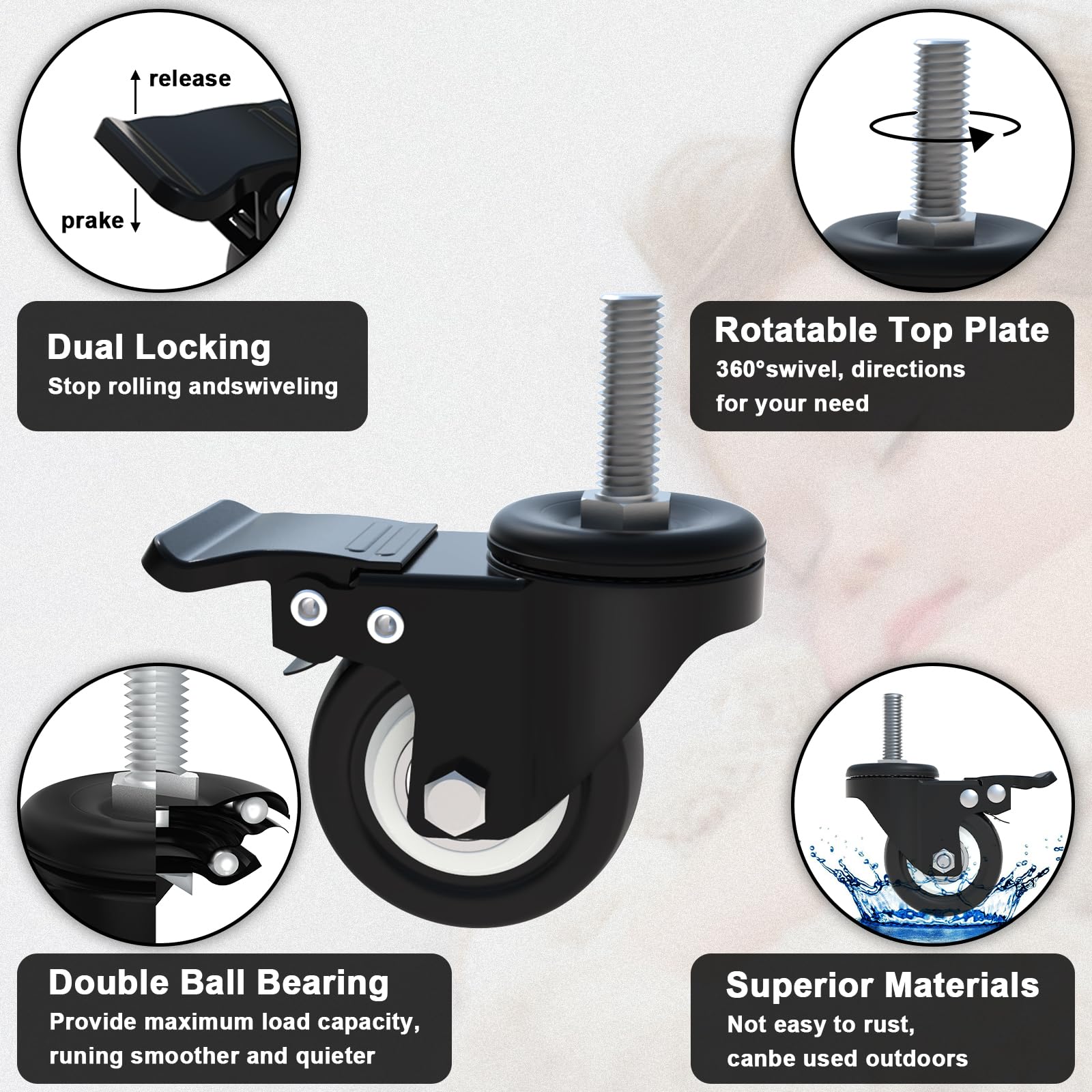 3/8"-16 threaded stem and included mounting nuts for the AAGUT stem caster